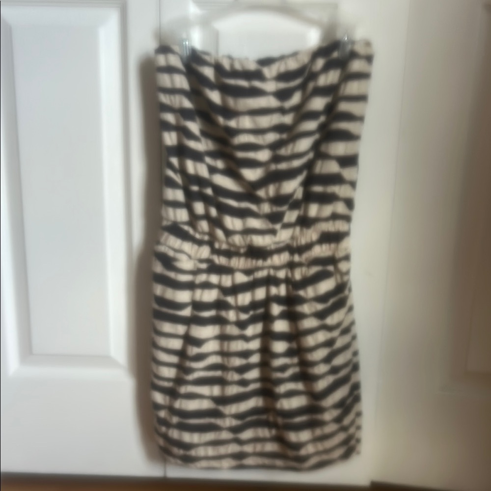 Striped Black and Cream Strapless Dress